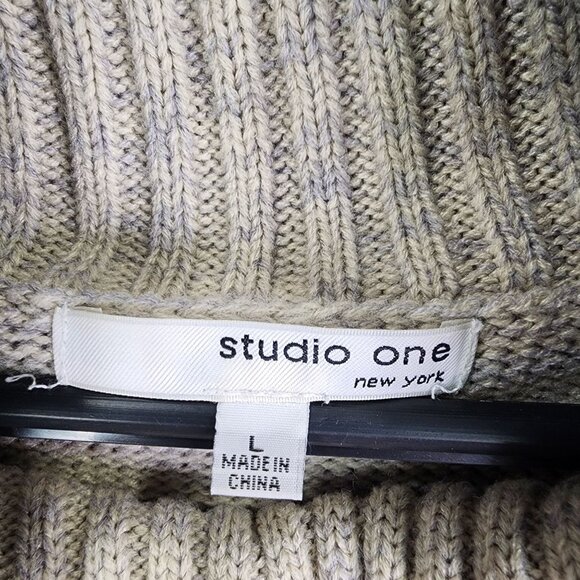 Womens Studio One Multicolor Cable Knit Turtleneck Sweater Dress Long Sleeve L - Picture 3 of 8